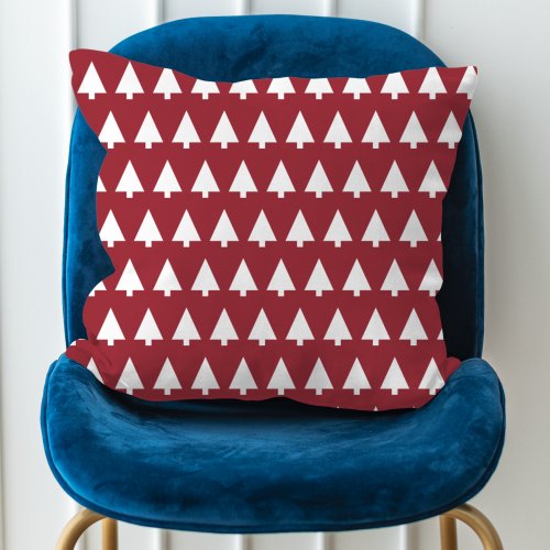 Christmas Tree Pattern  Geometric Scandi Dark Red Throw Pillow