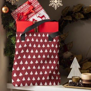 Christmas Tree Pattern Geometric Scandi Dark Red Tote Bag