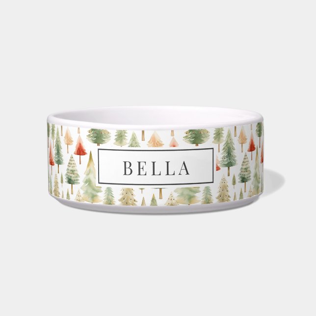 Christmas Tree Pattern Holiday Name Pet Bowl (Front)