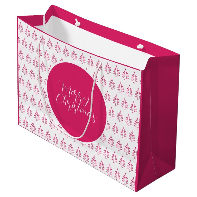 Christmas Tree Pattern Hot Pink Large Gift Bag (Front Angled)