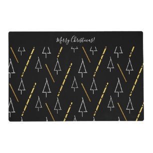 Christmas Tree Pattern In Black, White and Gold Placemat