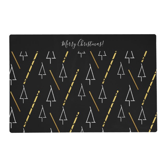 Christmas Tree Pattern In Black, White and Gold Placemat (Front)