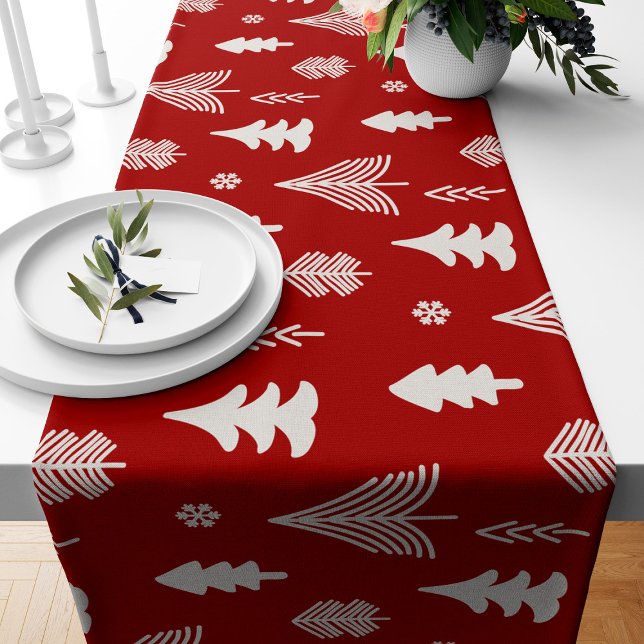 Christmas Tree pattern in red and white Short Table Runner (Creator Uploaded)