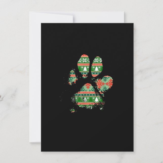 Christmas Tree Pattern Knit Muddy Messy Dog Paw Pr Invitation (Front)