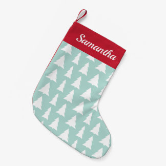 Christmas Tree Pattern Mint Green Custom Name Small Christmas Stocking