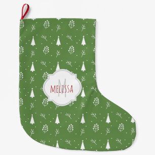 Christmas Tree Pattern Monogram Christmas Stocking