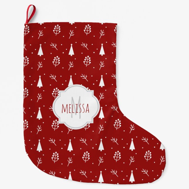 Christmas Tree Pattern Monogram Christmas Stocking (Front)