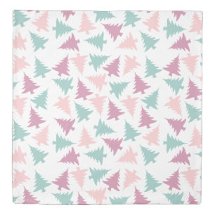 Christmas tree pattern pastel pink purple green duvet cover
