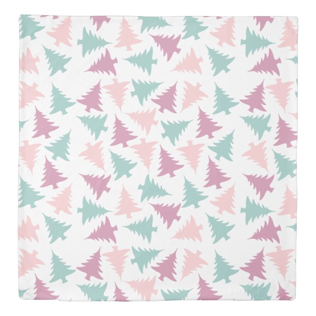 Christmas tree pattern pastel pink purple green duvet cover (Front)