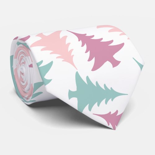 Christmas tree pattern pastel pink purple green neck tie