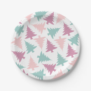 Christmas tree pattern pastel pink purple green paper plates