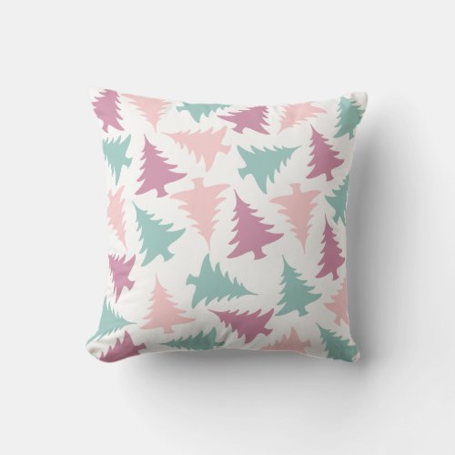 Christmas tree pattern pastel pink purple green throw pillow