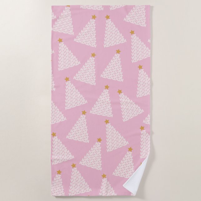 Christmas Tree Pattern Pink Beach Towel (Front)
