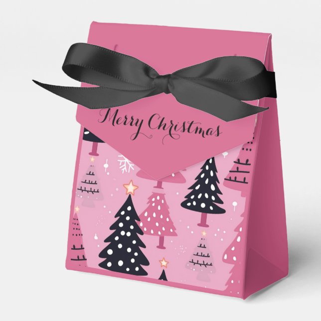 Christmas tree pattern pink favor box (Front Side)