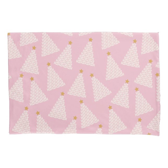 Christmas Tree Pattern Pink Pillow Case (Front)