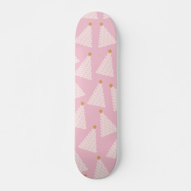 Christmas Tree Pattern Pink Skateboard (Front)