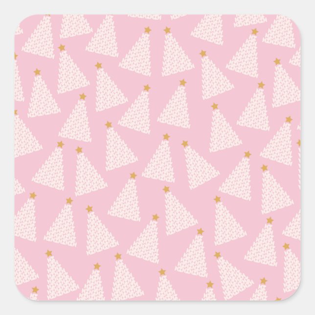 Christmas Tree Pattern Pink Square Sticker (Front)