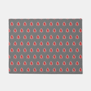 Christmas Tree Pattern Plaid Background Holiday Doormat