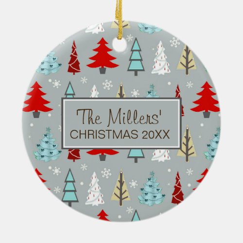 Christmas Tree Pattern Red and Blue ID175 Ceramic Ornament