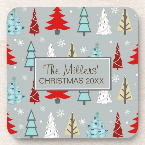 Christmas Tree Pattern Red and Blue ID175 Coaster