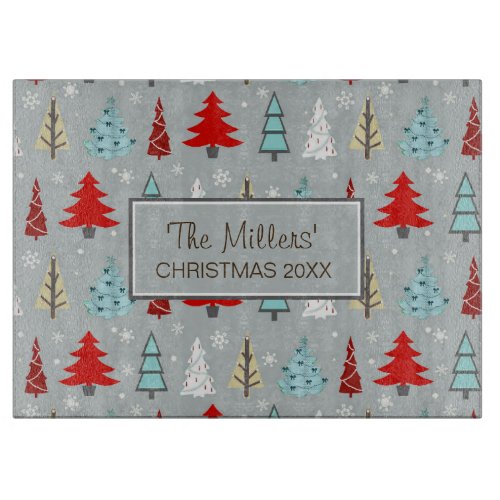 Christmas Tree Pattern Red and Blue ID175 Cutting Board