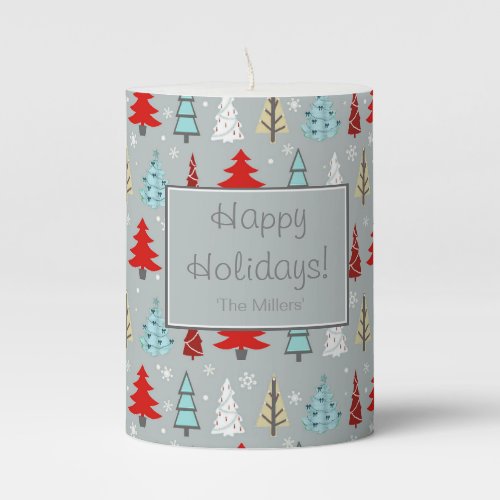 Christmas Tree Pattern Red and Blue ID175 Pillar Candle