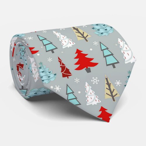 Christmas Tree Pattern Red and Blue ID175 Tie