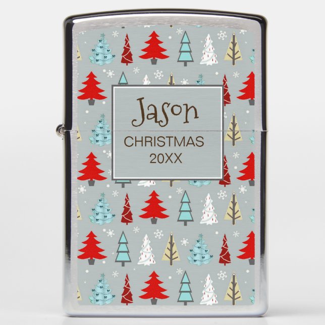 Christmas Tree Pattern Red and Blue ID175 Zippo Lighter (Front)