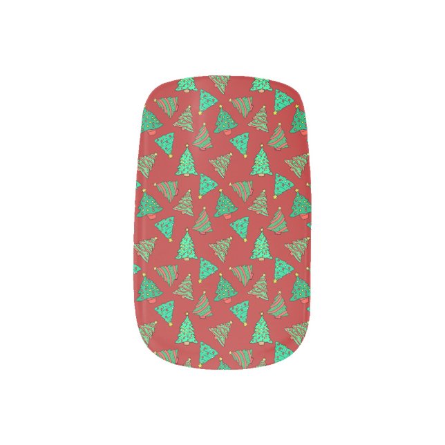 Christmas Tree Pattern Red Minx Nail Art Decal  (Left Thumb)