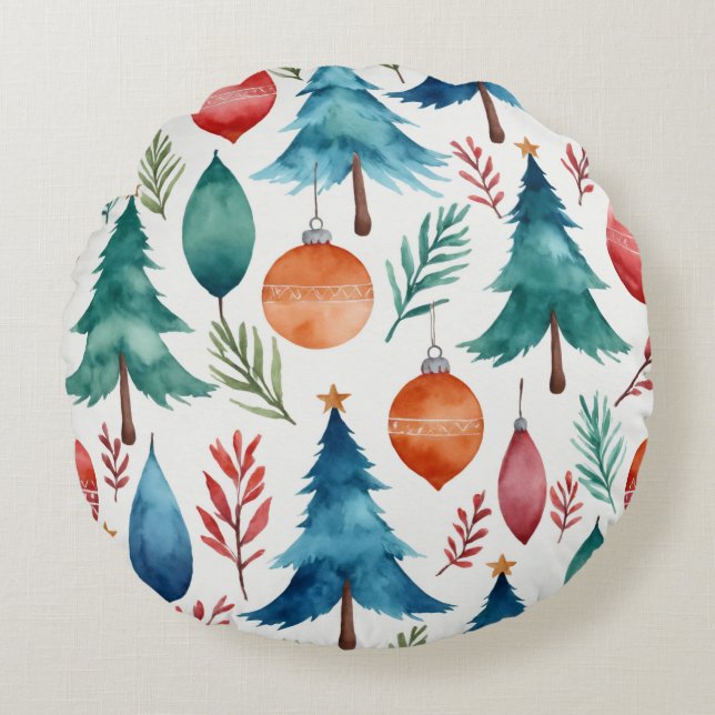 Christmas Tree Pattern Round Pillow (Front)