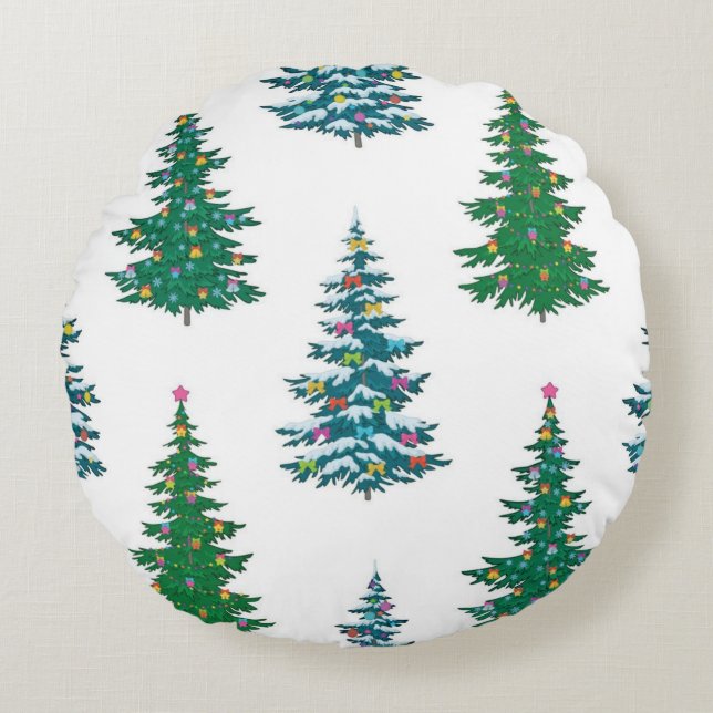 Christmas tree pattern round pillow (Front)