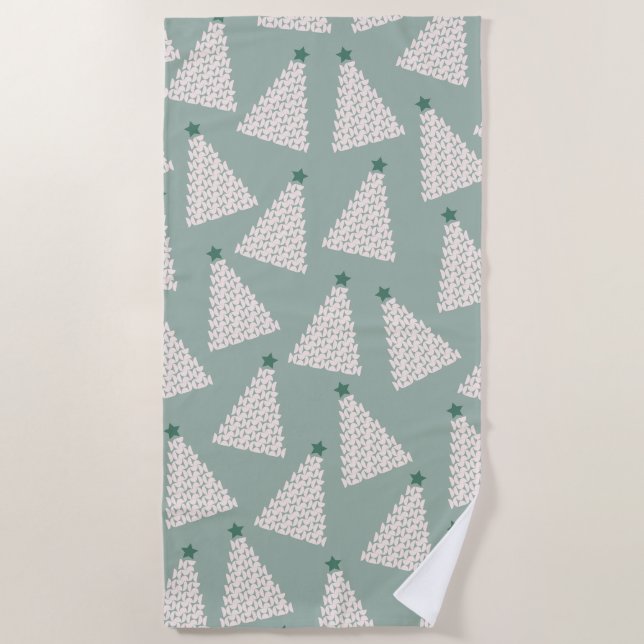 Christmas Tree Pattern Sage Green Beach Towel (Front)
