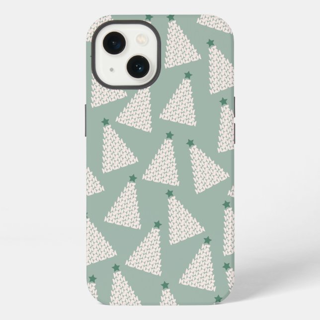 Christmas Tree Pattern Sage Green Iphone Case (Back)
