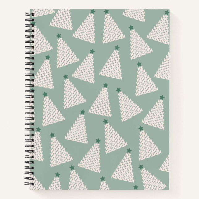 Christmas Tree Pattern Sage Green Notebook (Front)