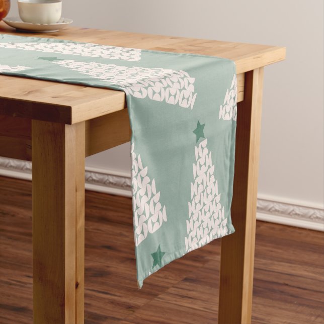 Christmas Tree Pattern Sage Green Short Table Runner (In Situ)