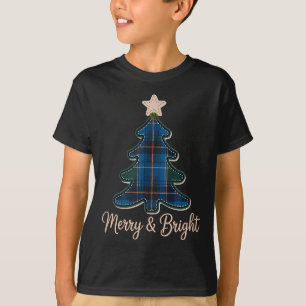Christmas Tree Pattern Tartans Greens And Blue Pla T-Shirt