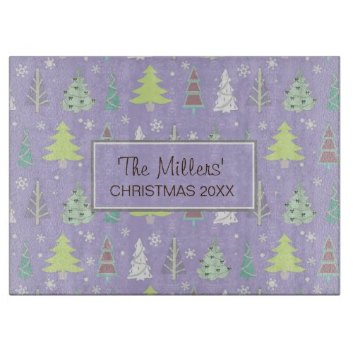 Christmas Tree Pattern Violet and Lime Green ID175 Cutting Board