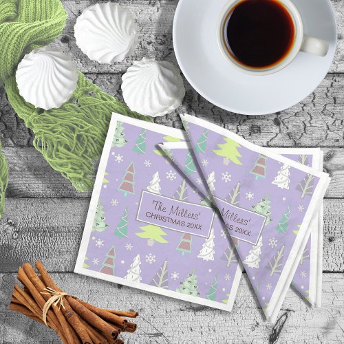 Christmas Tree Pattern Violet and Lime Green ID175 Paper Napkins