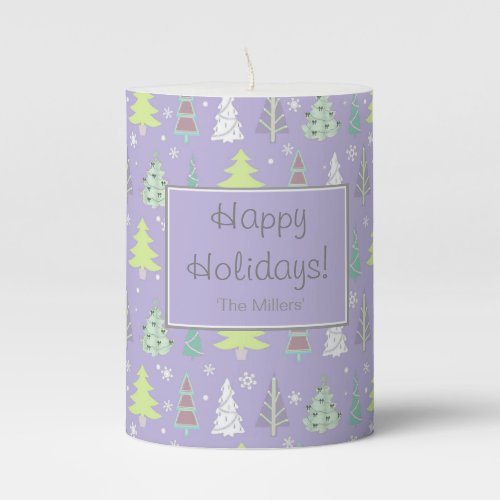 Christmas Tree Pattern Violet and Lime Green ID175 Pillar Candle