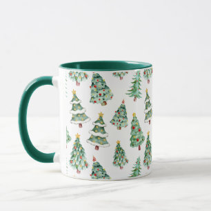 Christmas tree pattern white green cute mug