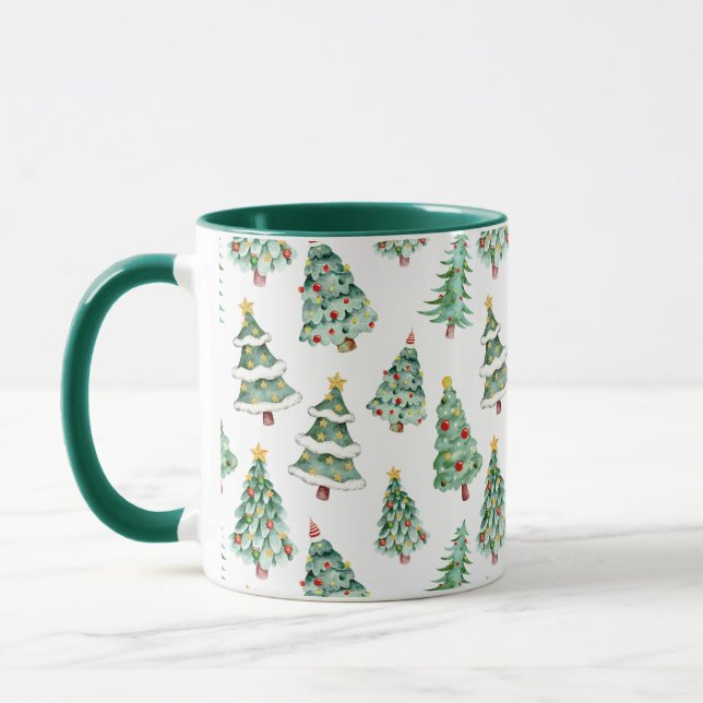 Christmas tree pattern white green cute mug (Left)