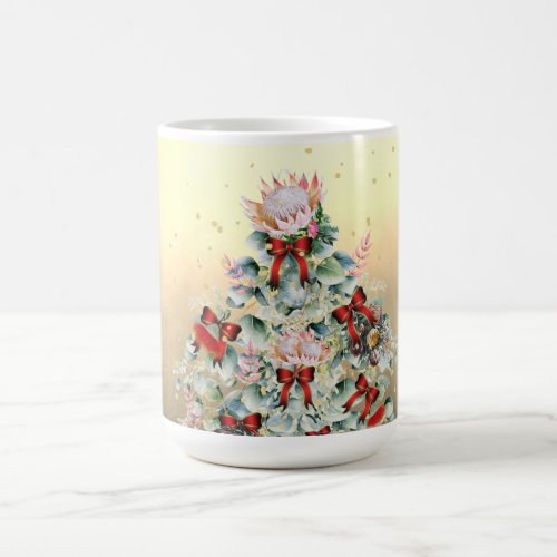 Christmas Tree Pattern Wildflower Gold Ribbon  Coffee Mug