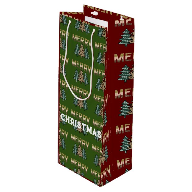  Christmas Tree Pattern Wine Gift Bag (Front Angled)