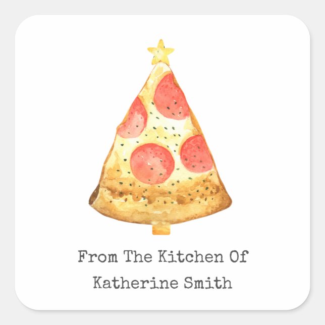 Christmas Tree Pepperoni Pizza From The Kitchen Of Square Sticker (Front)