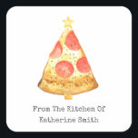 Christmas Tree Pepperoni Pizza From The Kitchen Of Square Sticker<br><div class="desc">Illustration of a a slice of pepperoni and cheese pizza topped with a star.  "From the kitchen of" text.</div>