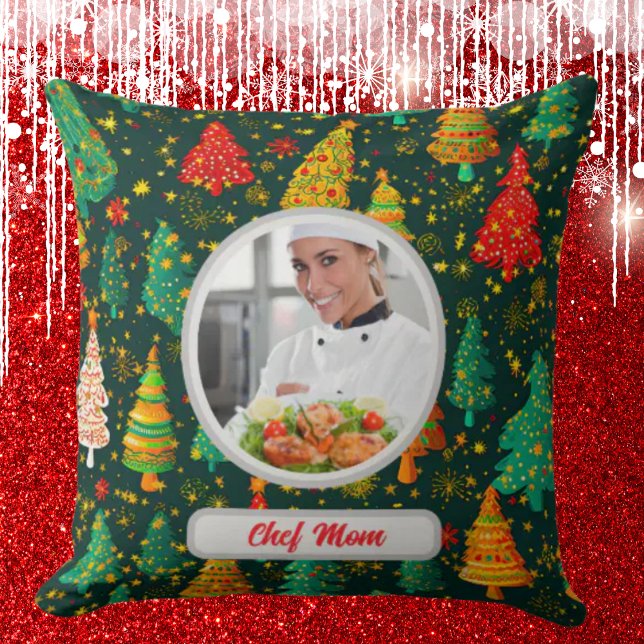 Christmas Tree Personalized Chef Mom Photo Throw Pillow (Creator Uploaded)