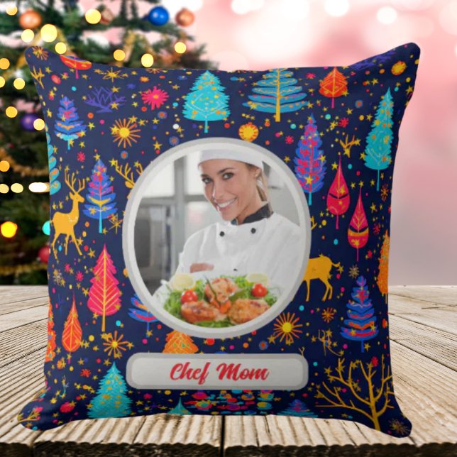 Christmas Tree Personalized Chef Mom Photo Throw Pillow (Creator Uploaded)