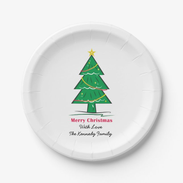 Christmas Tree Personalized Family Christmas Paper Plates (Front)