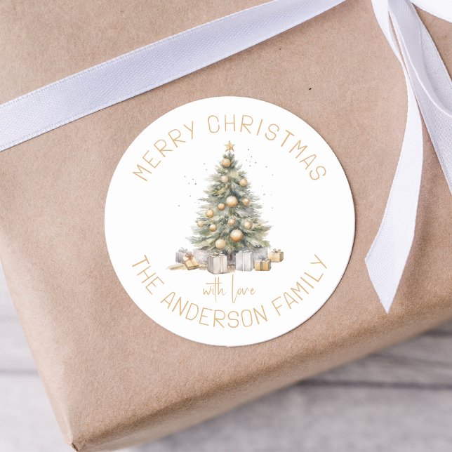 Christmas Tree Personalized Gift And Envelope Classic Round Sticker (Creator Uploaded)