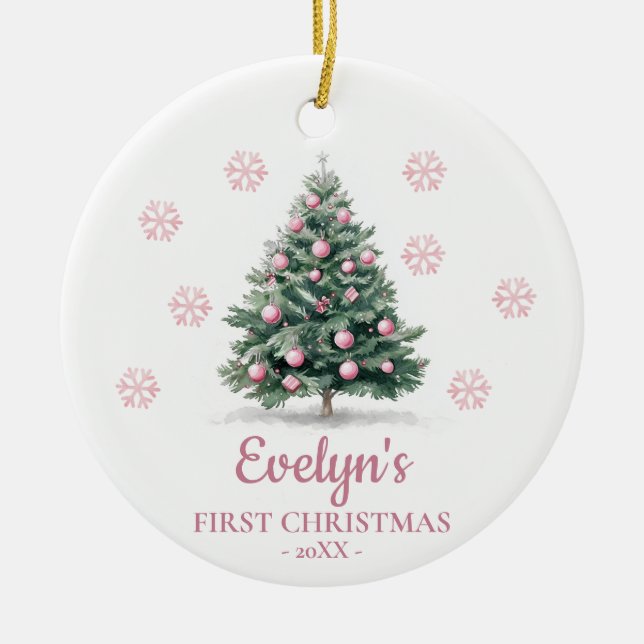 Christmas Tree Personalized Girl's First Christmas Ceramic Ornament (Front)